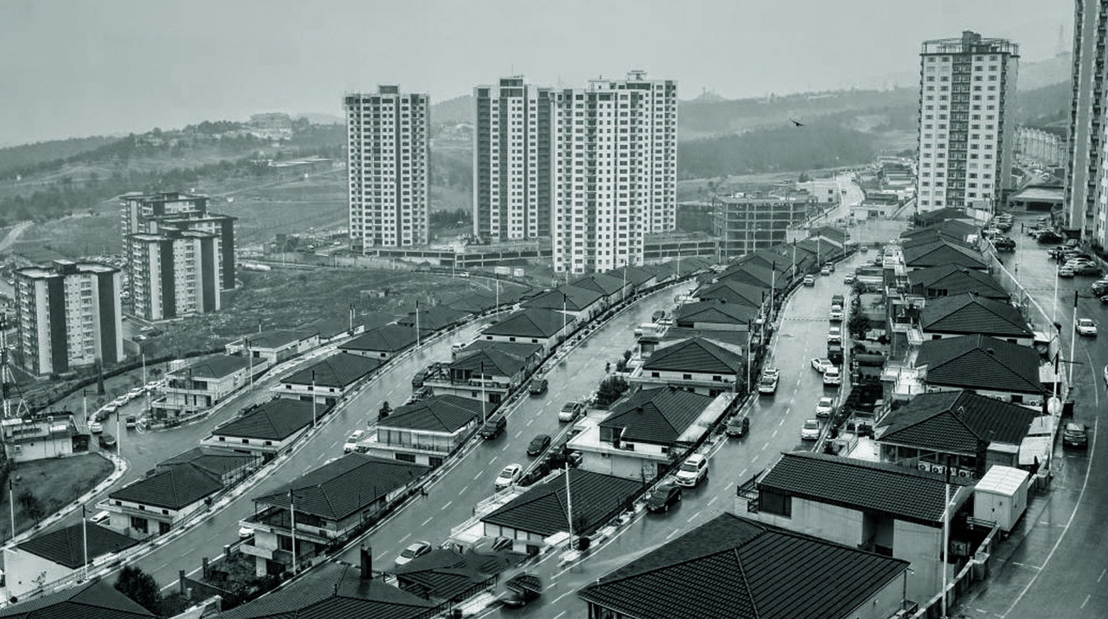 Germany Village: houses and residential towers across a valley